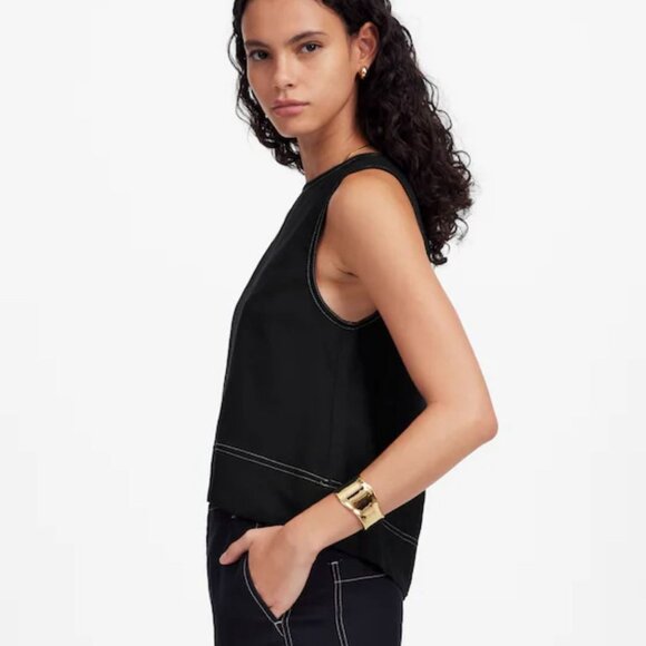 NWT Madewell Black Linen Pleated Shell Top - Size: Extra Small - Picture 9 of 12